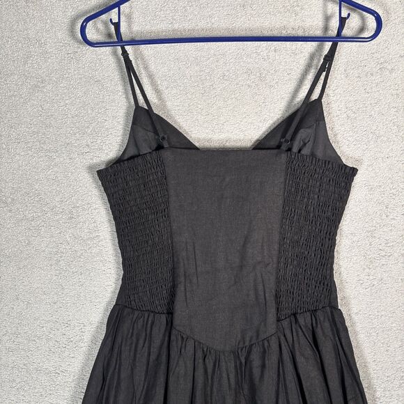 NWT House Of Harlow Sz S Black Midi Dress Linen Blend Sweetheart Bustier Bodice - Picture 15 of 16